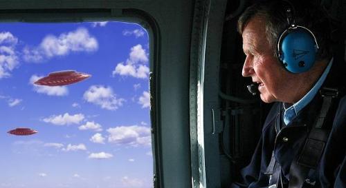 Ex-Präsident George W. Bush zur Frage nach der Wahrheit über UFOs ()Bild: gemeinfrei/WikiCommons / Montage: L.A. Fischinger)