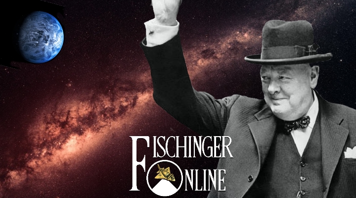Ein wissenschaftlicher Vordenker: Winston Churchill glaubte an ferne Planeten und Aliens (Bilder: WikiCommons/gemeinfrei / NASA/JPL / Montage: L. A. Fischinger)