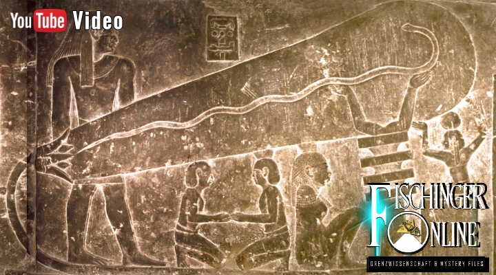 Eines der Wandreliefs aus dem Hathor-Tempel von Dendera: Elektrische Lampen im Alten Ägypten (Bild: F. Dörnenburg /Pyramidengeheimnisse.de/)