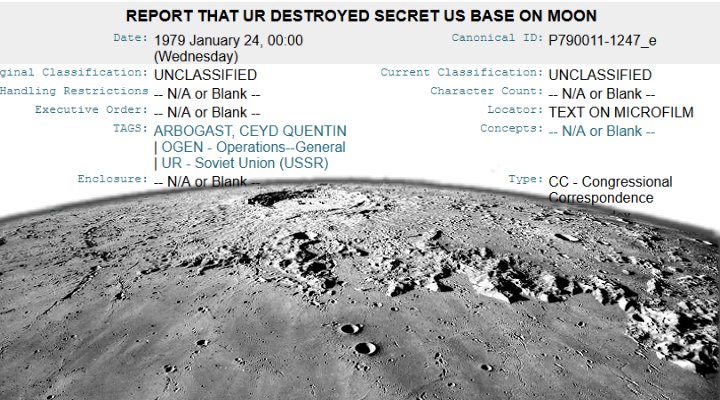 Die UdSSR zerstörte 1979 eine Basis auf dem Mond? Ein seltsames WikiLeaks-Dokument (Bilder: WikiLeaks / NASA)