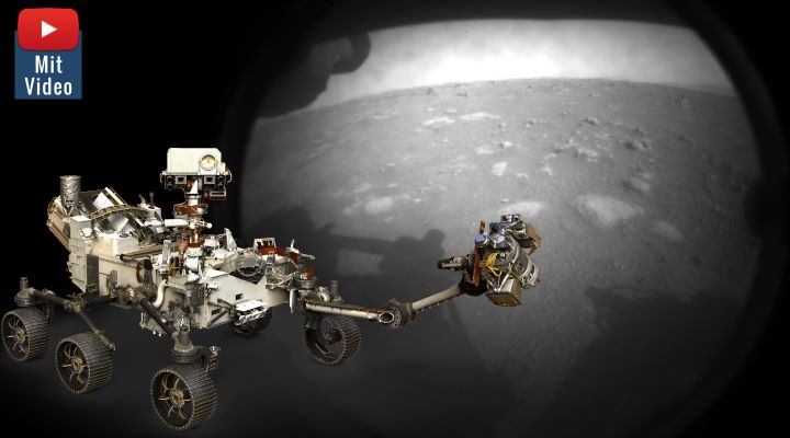 Mars 2020 der NASA auf dem Roten Planeten gelandet: Doch warum sendet der Rover Perseverance schwarz-weiß Bilder? (Bilder: NASA / Montage: Fischinger-Online)
