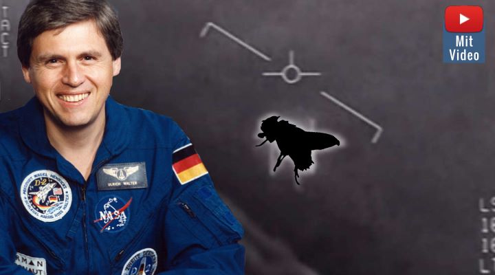 Ehemaliger deutscher Astronaut hält UFO-Videos der US-Navy für eine Fliege! (Bilder: WikiCommons/gemeinfrei / US-Navy / gemeinfrei / Montage: Fischinger-Online)