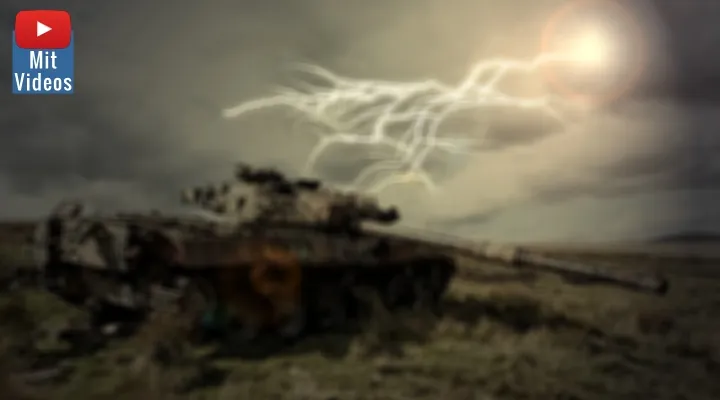 "Es sah aus wie ein Raumschiff": Blitze vom Himmel gegen russische Panzer in der Ukraine - sollen ein Werk Gottes gewesen sein! (Bild: gemeinfrei / Montage: Fischinger-Online)