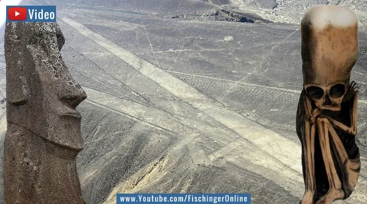 Vortrag/Video: Deformierte Schädel, Nazca und die Osterinsel: "Gegenwind für die Paläo-SETI-Forschung" (Bilder: gemeinfrei & P. Fiebag / Montage: Fischinger-Online)