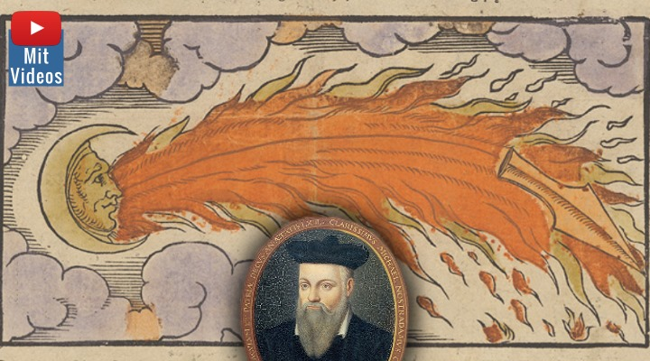 Die "UFO-Forschungen" des Nostradamus im 16. Jahrhundert: Was raste da über den Himmel - wirklich nur ein Komet? (Bilder: gemeinfrei / Montage: Fischinger)