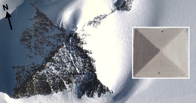 Ein direkter Größenvergleich der "Antarktis-Pyramide" mit der Cheops-Pyramide macht die Dimensionen deutlich! (Bilder: Google Earth / Montage: Fischinger-Online)